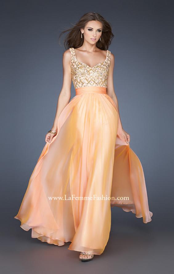 Picture of: A-line Chiffon Prom Dress with Scoop Back and Stones in Orange, Style: 18701, Main Picture