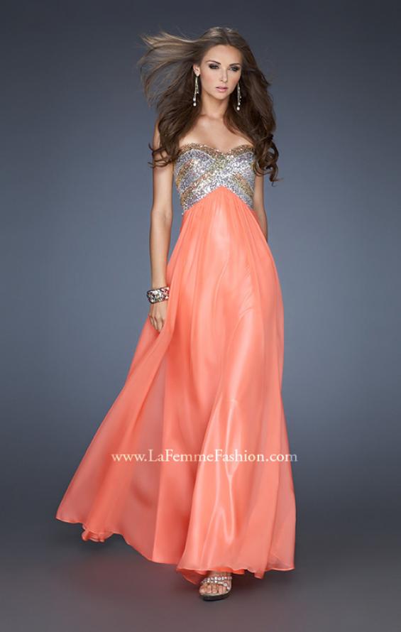 Picture of: Empire Waist Chiffon Dress with Sequin Pattern in Orange, Style: 18710, Main Picture