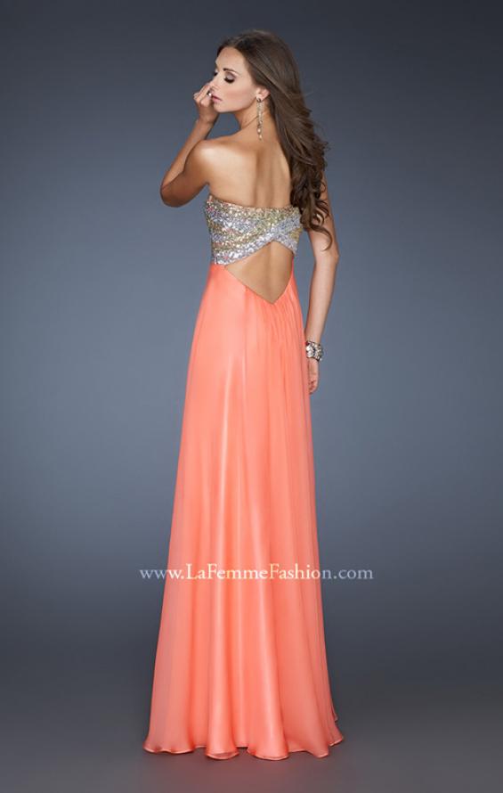 Picture of: Empire Waist Chiffon Dress with Sequin Pattern in Orange, Style: 18710, Back Picture