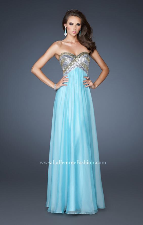 Picture of: Empire Waist Chiffon Dress with Sequin Pattern in Blue, Style: 18710, Detail Picture 1