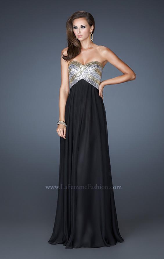 Picture of: Empire Waist Chiffon Dress with Sequin Pattern in Black, Style: 18710, Detail Picture 2
