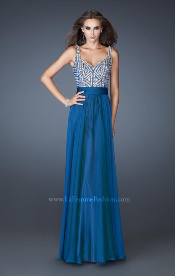 Picture of: Intricate Beaded Prom Dress with Gathered Waist in Blue, Style: 18713, Main Picture