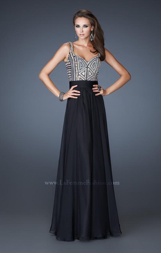 Picture of: Intricate Beaded Prom Dress with Gathered Waist in Black, Style: 18713, Detail Picture 4