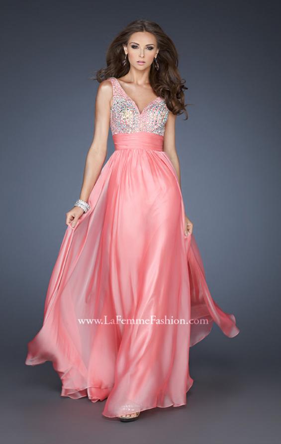 Picture of: A-line Chiffon Gown with Beaded V Neck Bodice in Orange, Style: 18728, Main Picture
