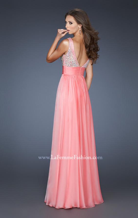 Picture of: A-line Chiffon Gown with Beaded V Neck Bodice in Orange, Style: 18728, Back Picture