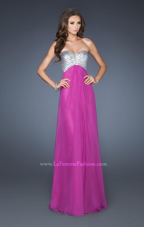 Picture of: Empire Waist Chiffon Gown with Crossed Strap Open Back in Purple, Style: 18729, Main Picture