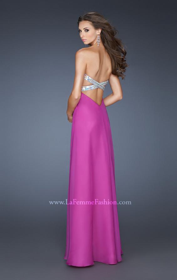 Picture of: Empire Waist Chiffon Gown with Crossed Strap Open Back in Purple, Style: 18729, Back Picture