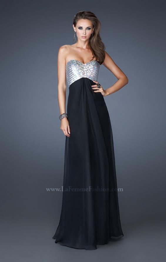 Picture of: Empire Waist Chiffon Gown with Crossed Strap Open Back in Black, Style: 18729, Detail Picture 1