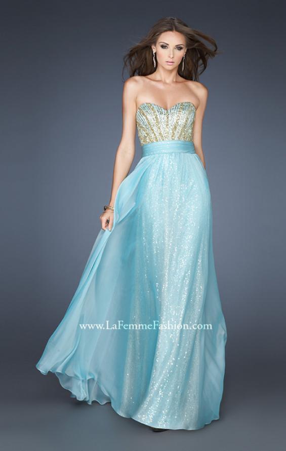 Picture of: A-line Sequined Gown with Ruched Chiffon Belt in Blue, Style: 18737, Main Picture