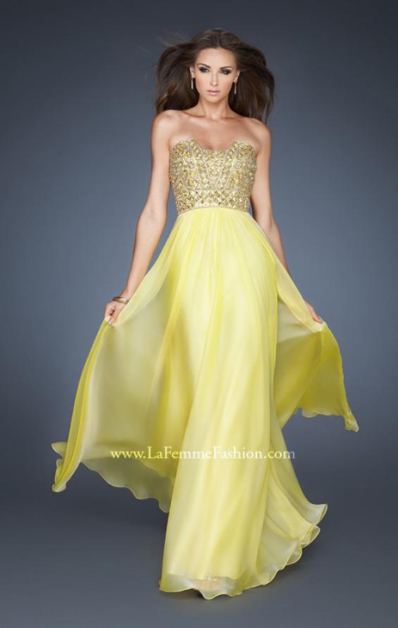Picture of: Hand Beaded Bodice Prom Dress with Patterned Top in Yellow, Style: 18739, Main Picture