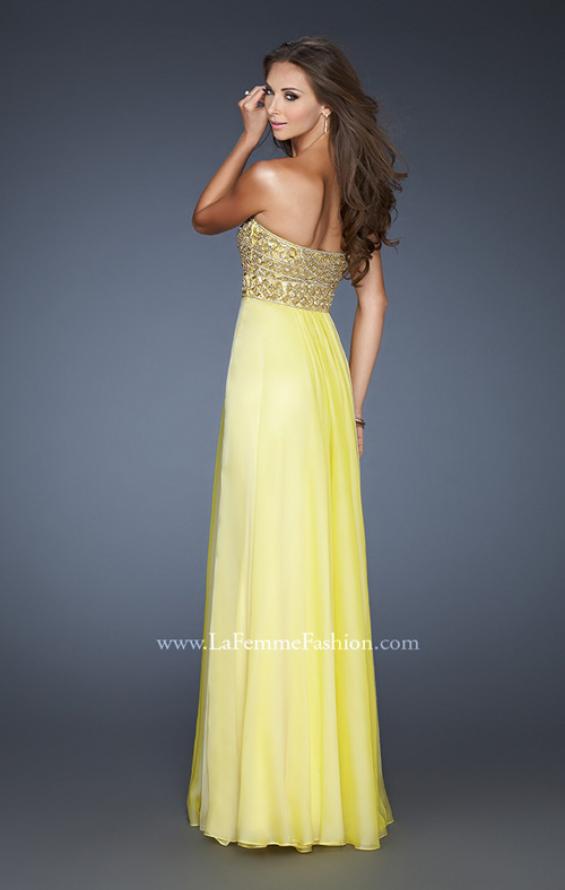 Picture of: Hand Beaded Bodice Prom Dress with Patterned Top in Yellow, Style: 18739, Back Picture
