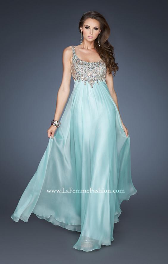 Picture of: Empire Waist Chiffon Gown with Scoop Neck Detail in Blue, Style: 18745, Main Picture