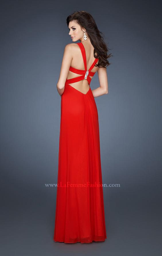 Picture of: Empire Waist Ruched Bodice Prom Dress with Halter Neck in Red, Style: 18755, Back Picture