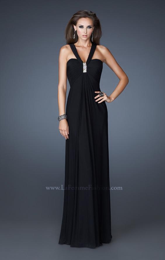 Picture of: Empire Waist Ruched Bodice Prom Dress with Halter Neck in Black, Style: 18755, Detail Picture 2
