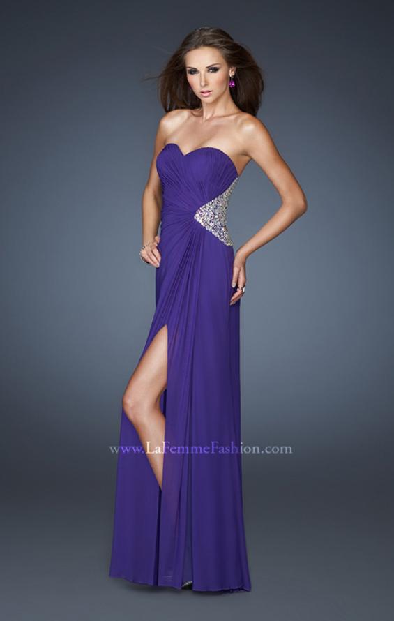 Picture of: Long Stretch Net Prom Dress with Cut Outs and Stones in Purple, Style: 18771, Detail Picture 2