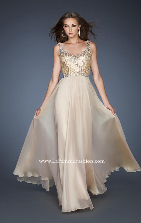 Picture of: Chiffon Prom Gown with Detailed Bodice and A-line Skirt in Nude, Style: 18799, Main Picture