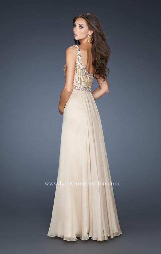 Picture of: Chiffon Prom Gown with Detailed Bodice and A-line Skirt in Nude, Style: 18799, Back Picture