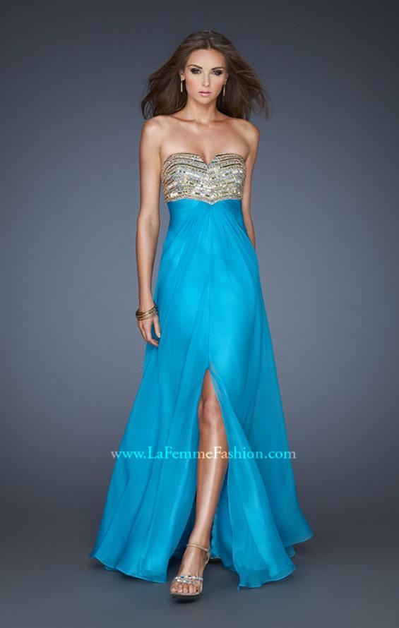 Picture of: Strapless Chiffon Gown with V Front Neckline and Slit in Blue, Style: 18800, Main Picture