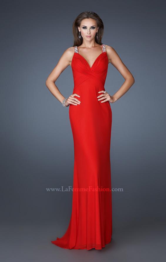 Picture of: V Neckline Long Prom Dress with Beaded Straps in Red, Style: 18825, Back Picture