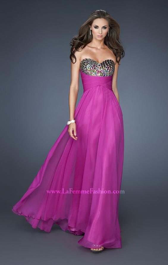 Picture of: Long Chiffon Dress with Sequined Bodice and Gathers in Pink, Style: 18846, Main Picture