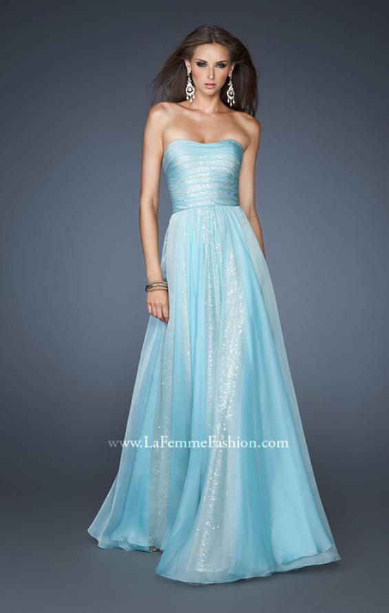 Picture of: Sequined Prom Dress with Chiffon Overlay and Gathers in Blue, Style: 18848, Main Picture