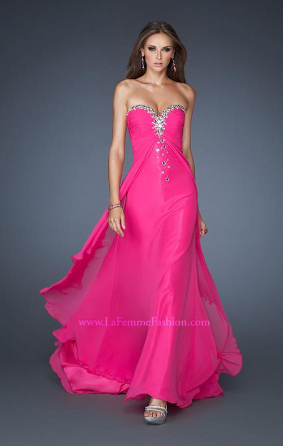 Picture of: Long Prom Dress with Rhinestones and Layered Skirt in Pink, Style: 18856, Main Picture