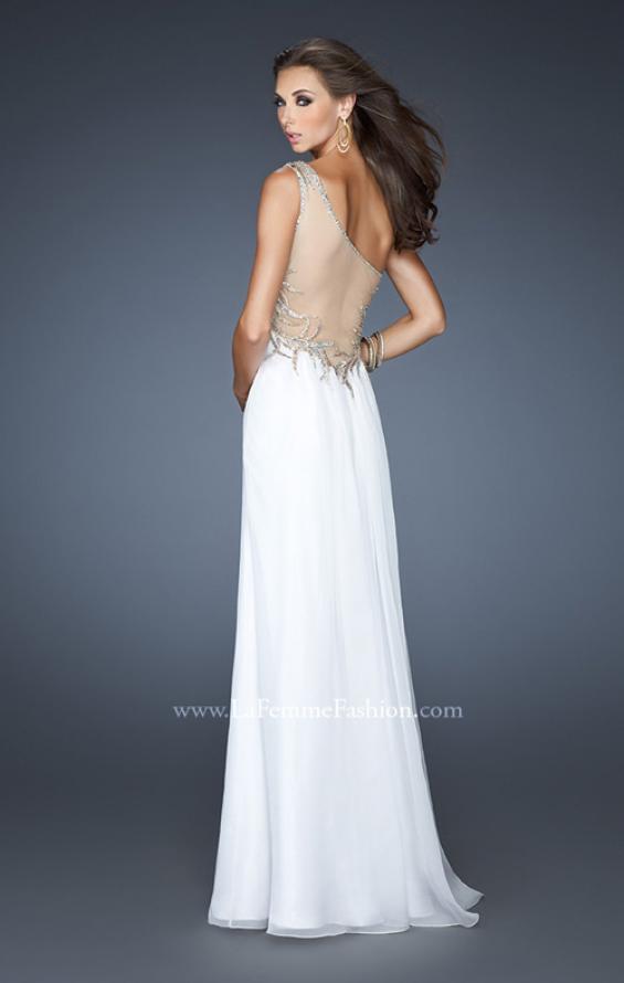 Picture of: One Shoulder Long Chiffon Dress with Embellished Bodice in White, Style: 18868, Back Picture