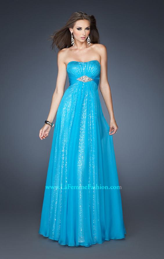 Picture of: Long Strapless Sequin Prom Dress with Chiffon Overlay in Blue, Style: 18870, Main Picture