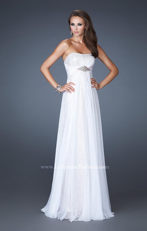Picture of: Long Strapless Sequin Prom Dress with Chiffon Overlay in White, Style: 18870, Detail Picture 1