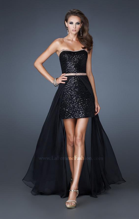 Picture of: Short Strapless Prom Dress with Detachable Chiffon Skirt in Black, Style: 18872, Detail Picture 3