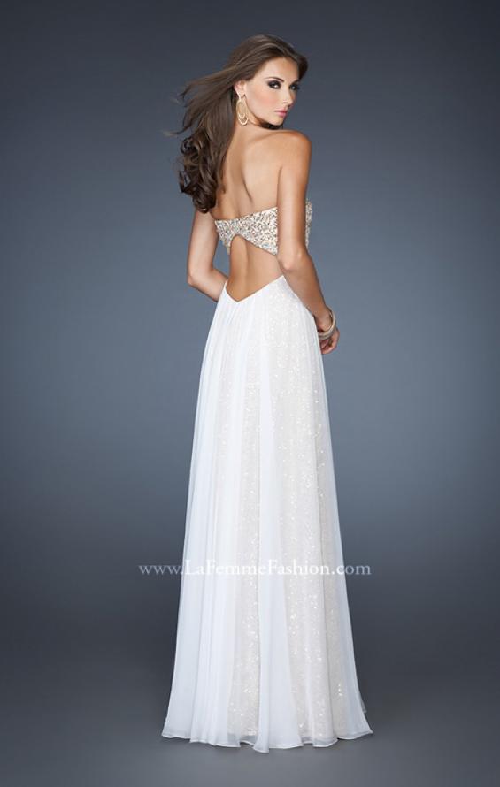 Picture of: Long Strapless Sequin Dress with Chiffon Overlay in White, Style: 18898, Back Picture