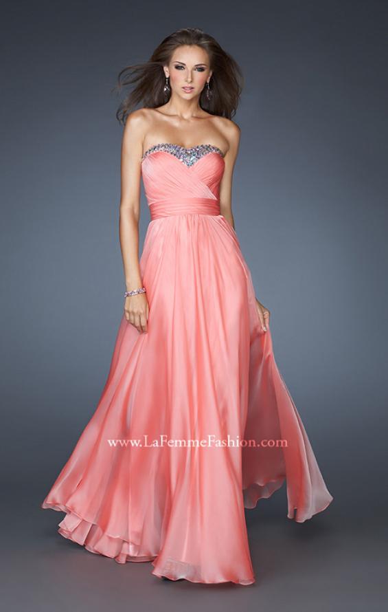 Picture of: Long Strapless Chiffon Prom Dress with Beaded Trim in Orange, Style: 18899, Main Picture