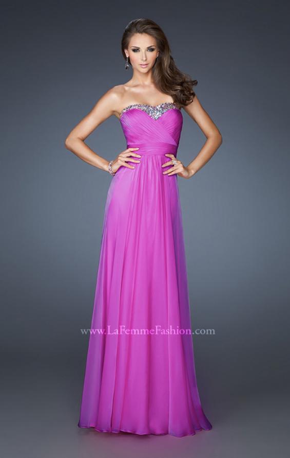 Picture of: Long Strapless Chiffon Prom Dress with Beaded Trim in Purple, Style: 18899, Detail Picture 1