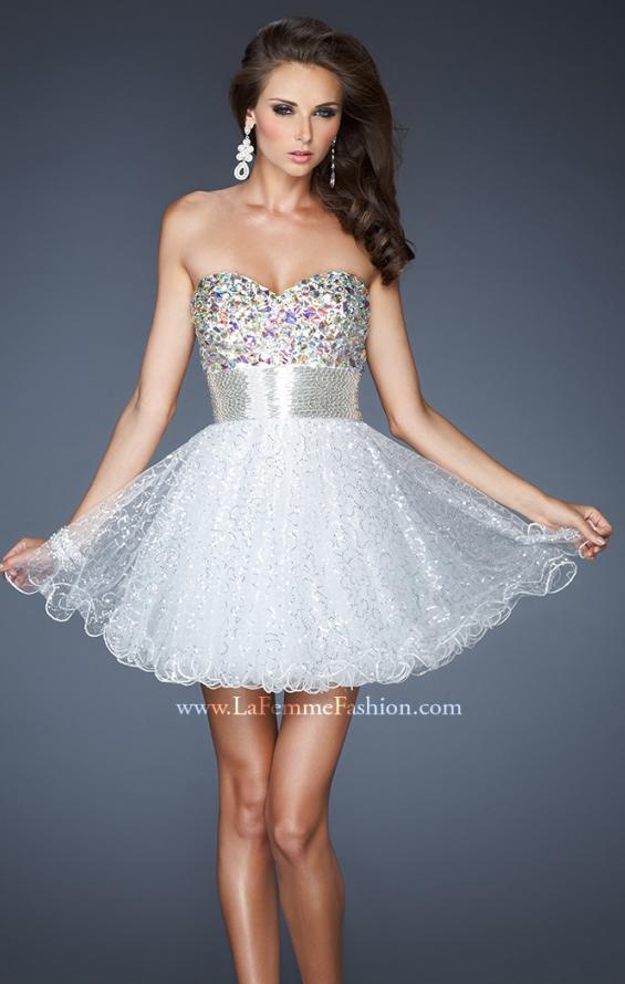 Picture of: Short A-line Prom Dress with Metallic Beaded Bodice in Silver, Style: 18902, Detail Picture 2
