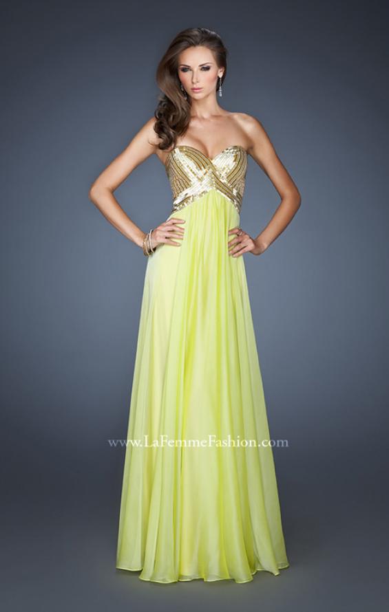 Picture of: Long Strapless Chiffon Prom Dress with Beaded Bodice in Green, Style: 18911, Main Picture