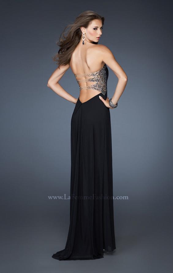 Picture of: Long Strapless Jersey Prom Dress with Open Back in Black, Style: 18931, Back Picture