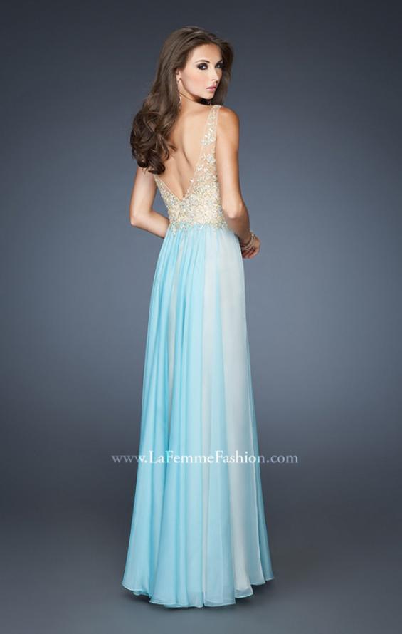Picture of: Long Chiffon Prom Dress with Beaded Lace Bodice in Blue, Style: 18932, Back Picture