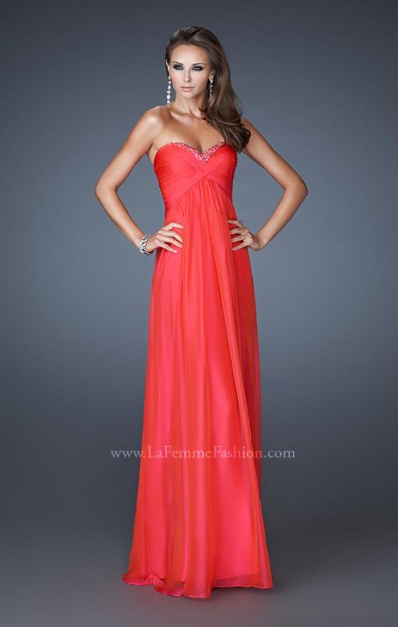 Picture of: Strapless Long Chiffon Prom Dress with Beaded Trim Detail in Orange, Style: 18935, Main Picture