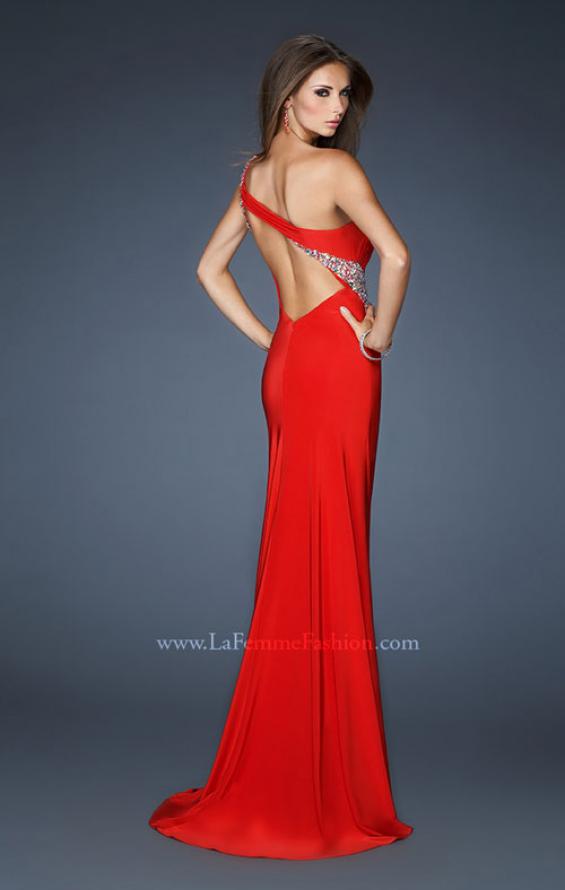 Picture of: One Shoulder Long Prom Gown with Side Ruching in Red, Style: 18960, Back Picture