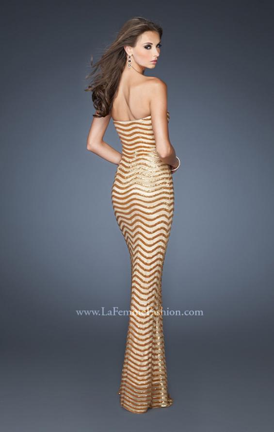 Picture of: Strapless Fitted Long Prom Dress with Sequin Pattern in Gold, Style: 18964, Back Picture