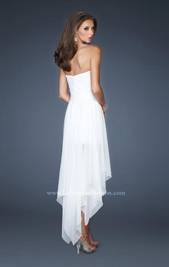 Picture of: Strapless High Low Chiffon Dress with Fitted Bodice in White, Style: 18970, Back Picture