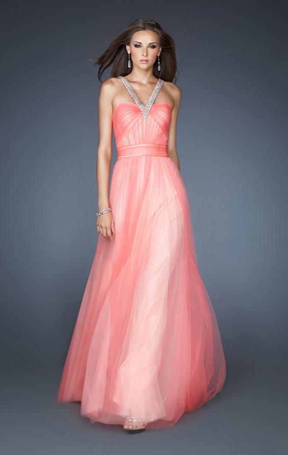 Picture of: Long A-line Chiffon Prom Dress with Beaded Halter in Orange, Style: 18983, Main Picture