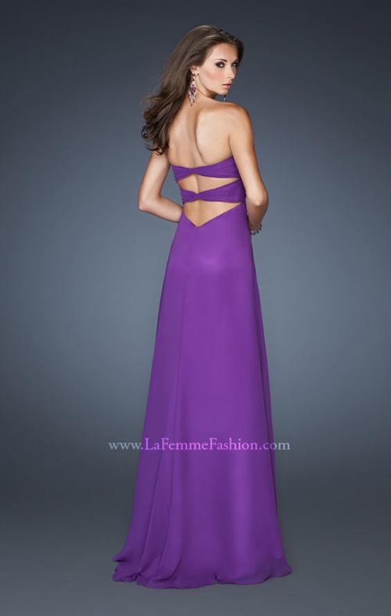 Picture of: Long Strapless Chiffon Gown with Embellished Detail in Purple, Style: 19009, Back Picture