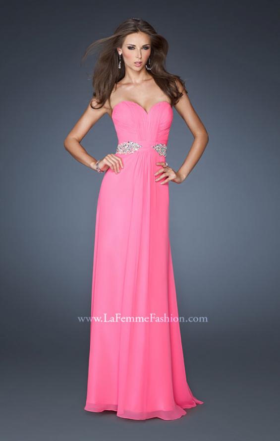 Picture of: Strapless Long Chiffon Prom Gown with Pleated Bodice in Pink, Style: 19012, Main Picture