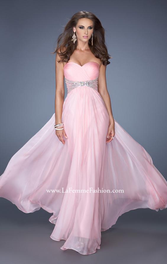 Picture of: Strapless Long Chiffon Prom Dress with Embellished Waist in Pink, Style: 19123, Main Picture