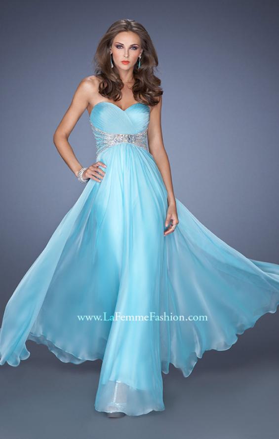 Picture of: Strapless Long Chiffon Prom Dress with Embellished Waist in Blue, Style: 19123, Detail Picture 1