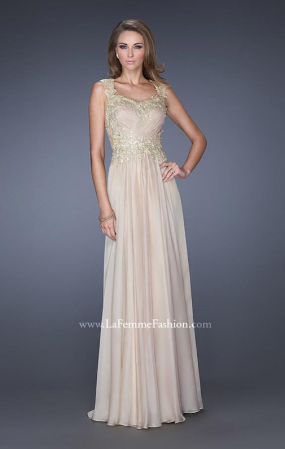Picture of: Long Chiffon Dress with Embellished Lace on Bodice in Nude, Style: 19146, Main Picture