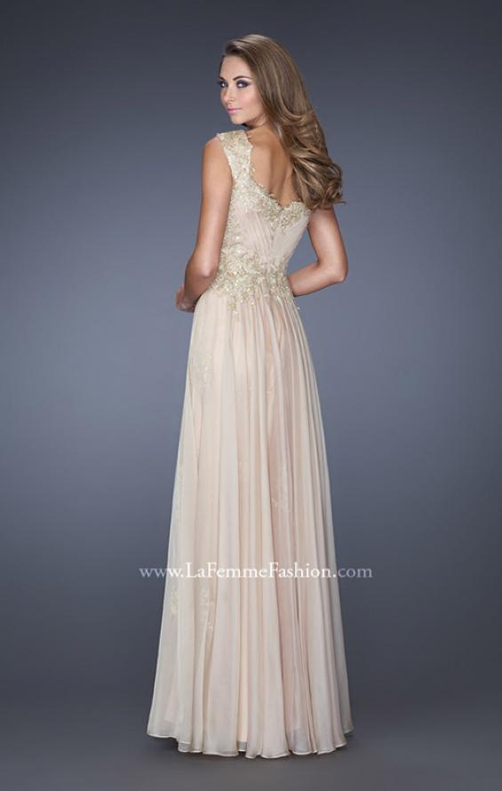Picture of: Long Chiffon Dress with Embellished Lace on Bodice in Nude, Style: 19146, Back Picture