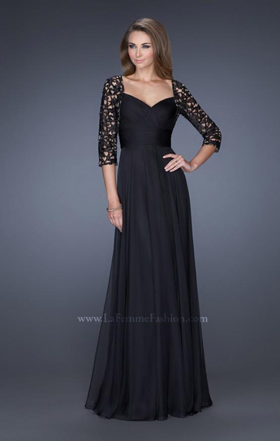 Picture of: Long Gown with Lace Sleeves and Fitted Waist in Black, Style: 19149, Main Picture
