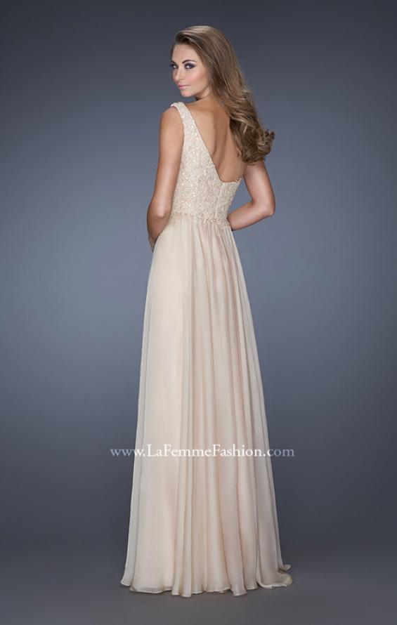 Picture of: One Shoulder Chiffon Prom Dress with Embellished Lace Bodice in Nude, Style: 19162, Back Picture
